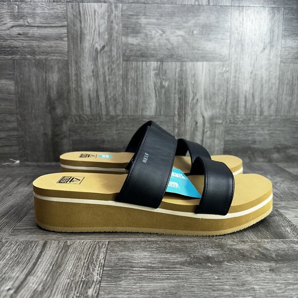 Reef Hali Hi 2 Bar Women's size 10 Black Double Strap Platform Sandals - Picture 1 of 9